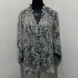 Express grey print blouse, sleeves can be adjusted Size XL